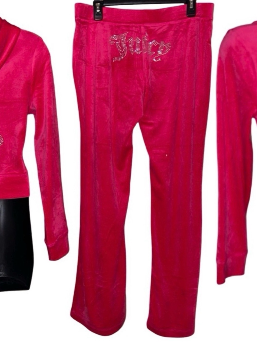JUICY COUTURE VIXEN PINK BLING RHINESTONE VELOUR TRACKSUIT SWEATSUIT PANTS NWT